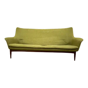 Mid Century Hans Olsen for Bramin Teak Frame Moss Green Upholstered Sofa 1950s