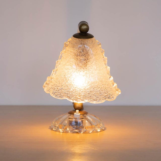 Metal 1940s Petite Italian Murano Clear Frosted Glass Lamp For Sale - Image 7 of 16