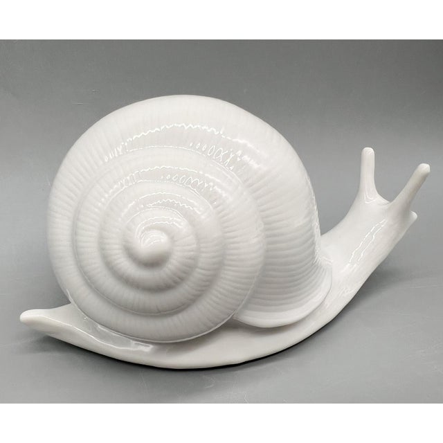 Farmhouse Large Vintage White Ceramic Snail Figurine – Whimsical Coastal or Cottagecore Decor For Sale - Image 3 of 10