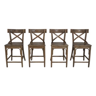 Set of 4 Bistro Walnut Counter Stools or Chairs For Sale