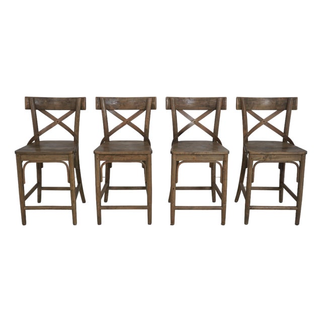 Set of 4 Bistro Walnut Counter Stools or Chairs For Sale