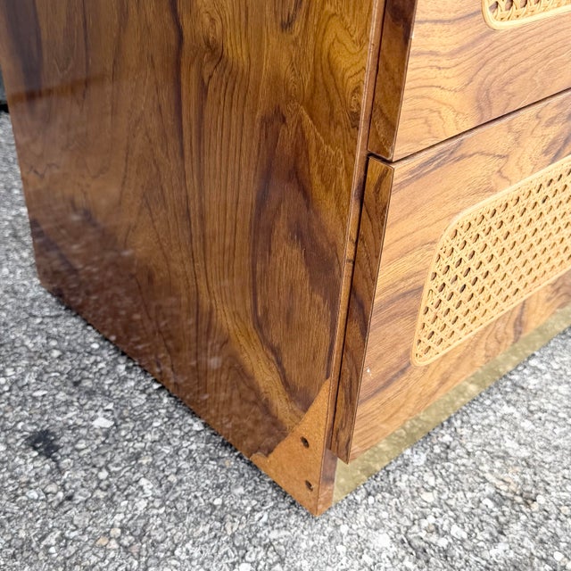 Brown Mid Century Modern Burlwood Laminate and Cane Etageres/Wall Unit - Three Pieces For Sale - Image 8 of 12