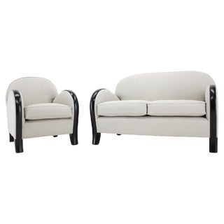 Italian Two-Seater Sofa and Armchair, 1940s, Set of 2 For Sale