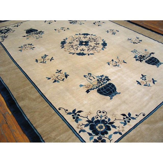 1890s Ivory Vase Medallion Antique Chinese Peking Rug 9' 3" X 11' 9" Wool Carpet For Sale - Image 4 of 10