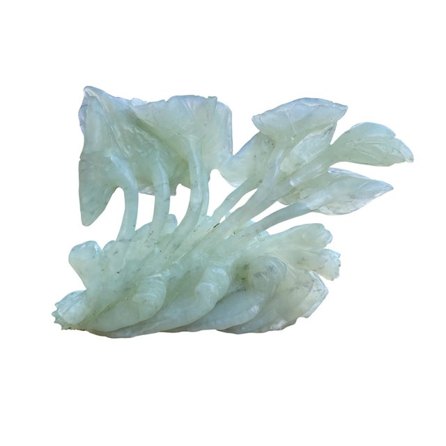 Jade Mid 20th Century Chinese Carved Jade-Colored Hardstone Fish and Lotus Sculpture For Sale - Image 8 of 9