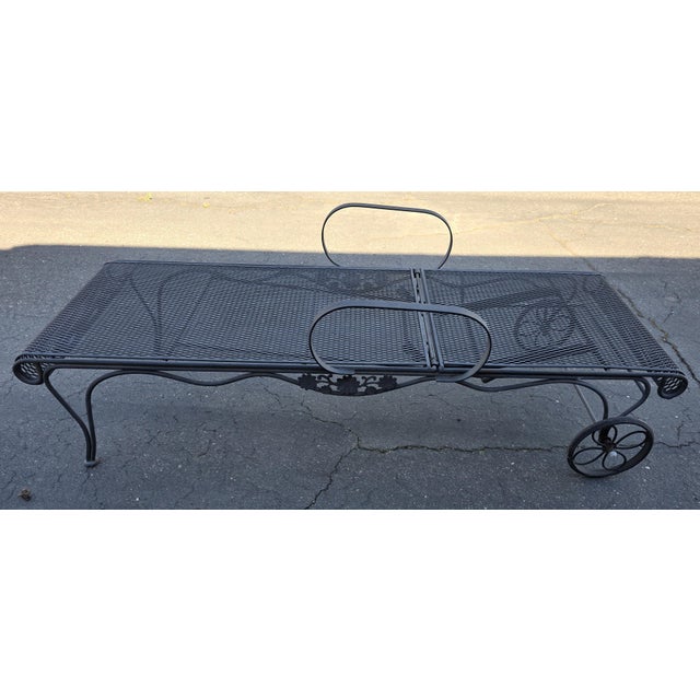 Vintage Wrought Iron Patio Chaise Lounge Adjustable Russell Woodard Attributed Briarwood Daisy For Sale - Image 10 of 15