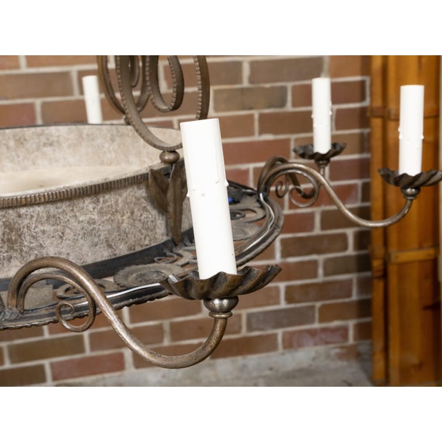 1920s French Art Deco Iron Chandelier Eight Light Chandelier with Scrolling Arms For Sale - Image 12 of 12