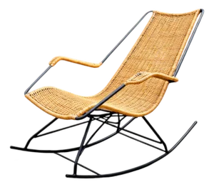 Rocking Chair in Metal & Wicker, Carlo Hauner, 1950s