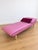 Mid Century Modern Chaise w/ adjustable head rest. Newly upholstered in pink leather and accent with cherry colored mohair...