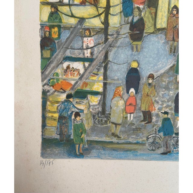 Discover this magnificent color lithograph by French artist Nathalie Chabrier (born 1932), titled A Market in Paris. This...