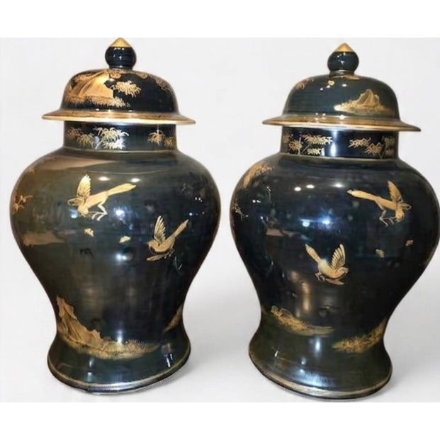 Asian Antique Pair of Mirror Black Chinese Ginger Jars For Sale - Image 3 of 6