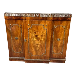 Early 20th Century Art Decor Style Satinwood Parquetry Inlaid Marble Top Buffet Cabinet