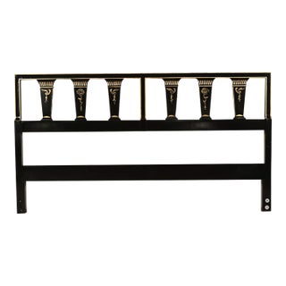 John Widdicomb Mid-Century Hollywood Regency Black Lacquered and Gold Gilt King Size Headboard, Circa 1950s For Sale