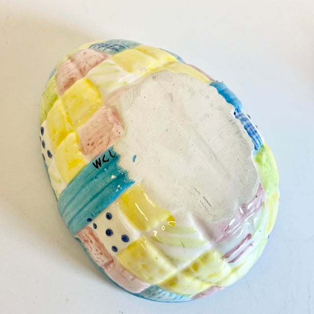 1970s Vintage Boho Chic Americana Folk Art Ceramic Easter Eggs Box, Quilt & Bow Design For Sale - Image 18 of 18