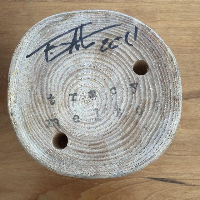 Wood Tracy Melton Hand Painted Tree Wood Art Blocks Signed Folk Art Set of 2 For Sale - Image 7 of 10