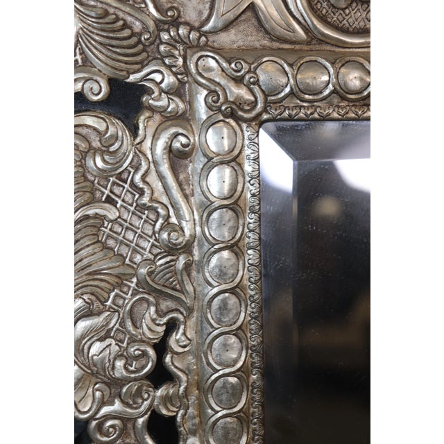 Silver Rare Familial Coat of Arms Nickel Plated Cladded Wooden English Mirror For Sale - Image 8 of 10