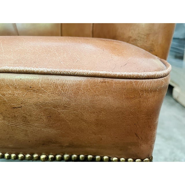 20th Century French Country Style Leather Wingback Armchair For Sale - Image 10 of 13