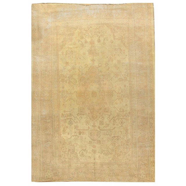 Antique Shabby Chic Beige Oushak Rug, 8'11 X 11'10 For Sale In New York - Image 6 of 6