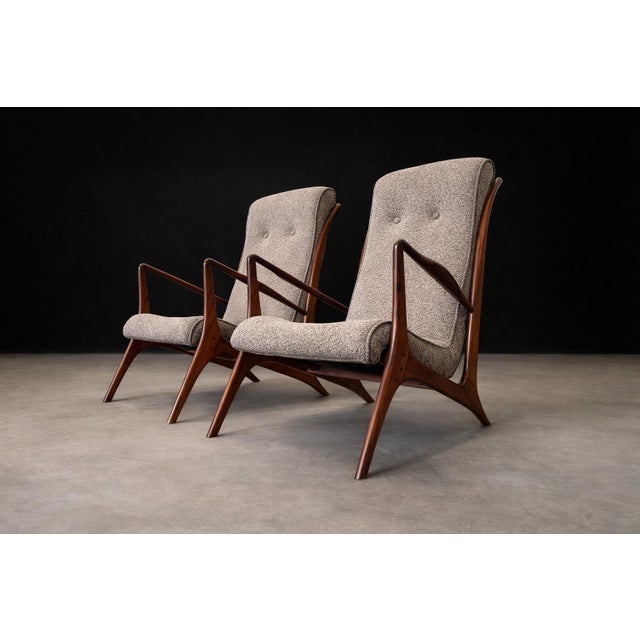 Sculptural Pair of Brazilian Modernist Armchairs in Hardwood & Boucle by John Graz, Brazil, 1950s For Sale - Image 16 of 17