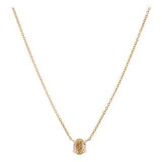 Oval Cut Yellow Diamond Minimalist Solitaire Contemporary Necklace in 18k Gold For Sale