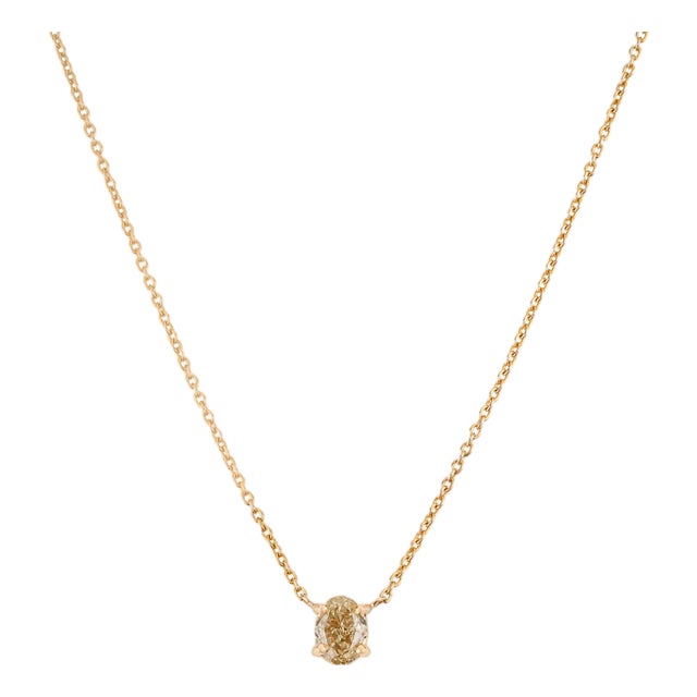 Oval Cut Yellow Diamond Minimalist Solitaire Contemporary Necklace in 18k Gold For Sale