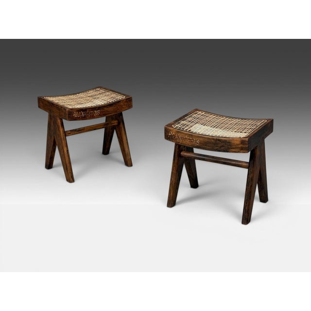 Pierre Jeanneret, Low Cane Stools, Teak, Cane, Chandigarh, India, 1960s For Sale - Image 4 of 13