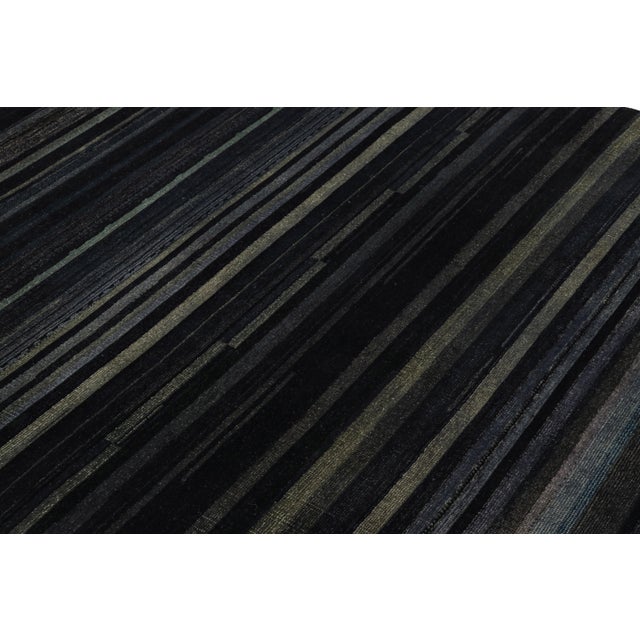 Textile Rug & Kilim’s Modern Textural Rug in Grisaille Blue and Black Stripes and Striae For Sale - Image 7 of 8