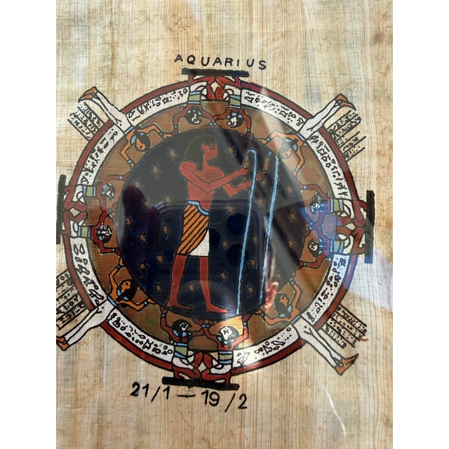 Mediterranean 1980s Celestial Meets the Sea Egyptian Papyrus Zodiac Art For Sale - Image 3 of 4