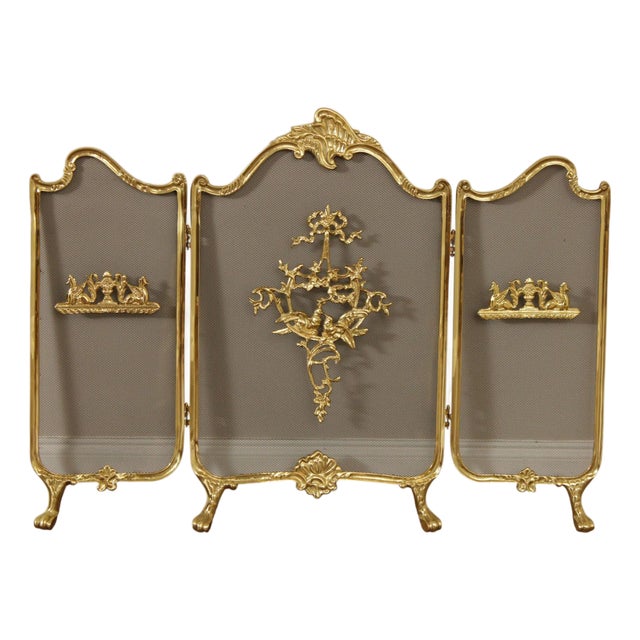 Rococo Style Quality Brass Fireplace Screen For Sale