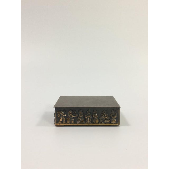 Copper gift box, with wooden inlays. Decorated with figures on the sides, depicts a harvesting scene. Ideal for storing...
