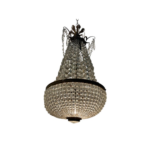 Bronze Crystal Basket Chandelier, 1940s For Sale - Image 10 of 10