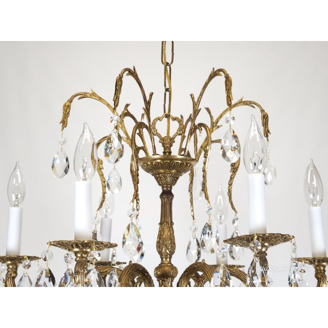1960s Antique 6 Arm Absolutely Fabulous Brass Cut Lead Glass Crystal Chandelier For Sale - Image 5 of 12