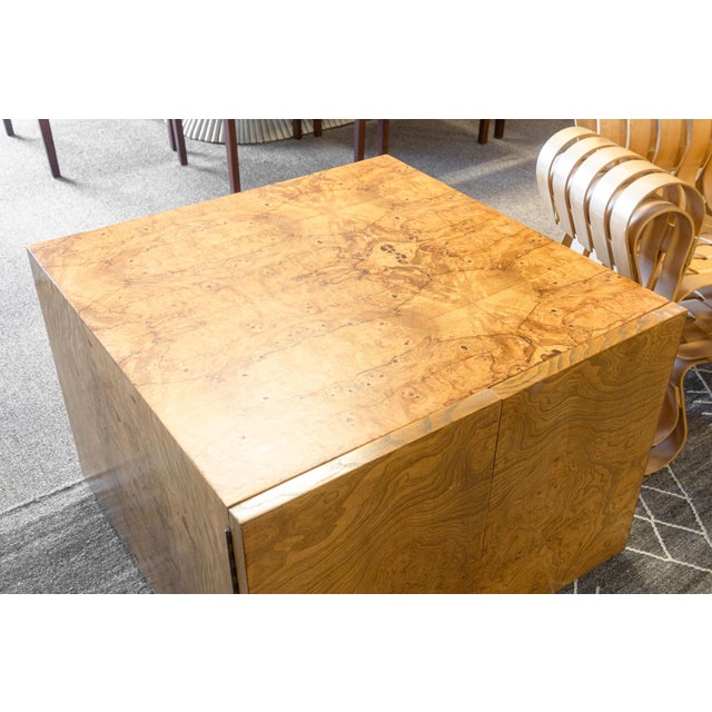 Vintage 1970s Burlwood Cube Cabinet Side End Table Baughman Style For Sale - Image 4 of 6