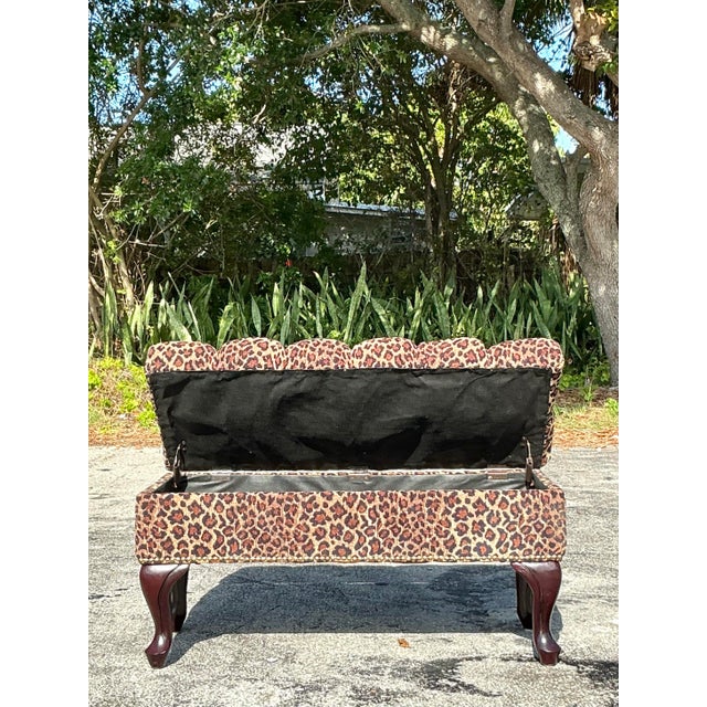Vintage Regency Tufted Leopard Ottoman Bench For Sale - Image 11 of 11