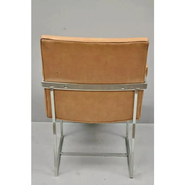 Peach Mid 20th Century Vintage Milo Baughman Style Chrome Floating Frame Dining Arm Chair For Sale - Image 8 of 10