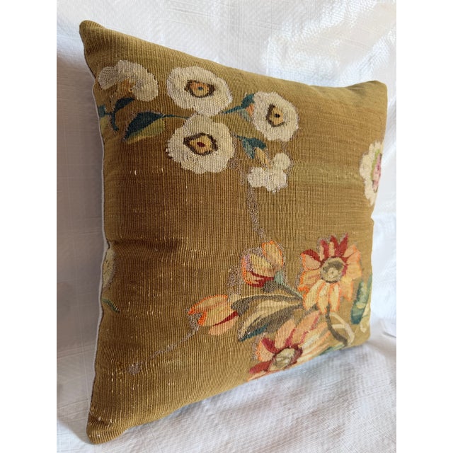 1850s Aubusson French Tapestry Pillow With Floral Bouquet For Sale - Image 4 of 7