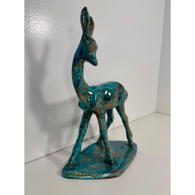 Mid-Century Modern Mid-Century Italian Turquoise Glazed Ceramic Fawn by Magri, 1960s For Sale - Image 3 of 8
