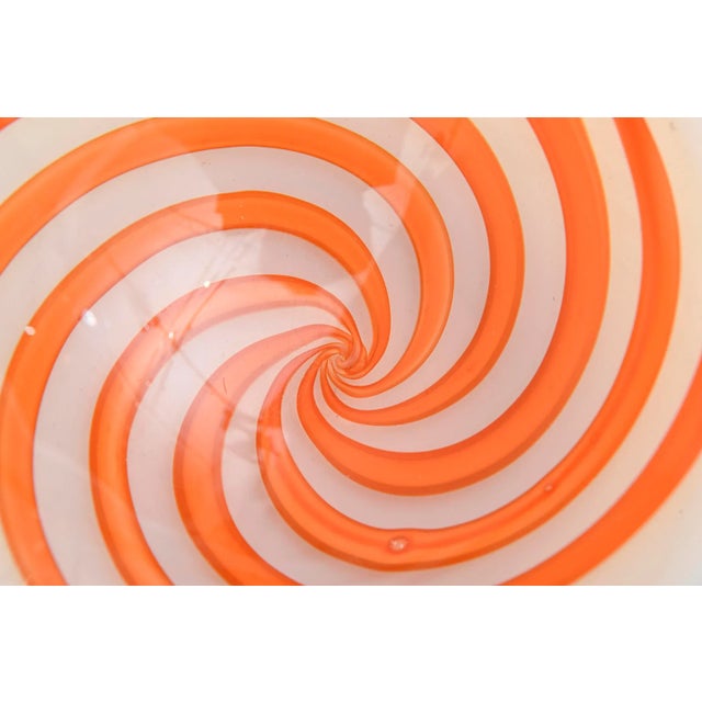 1960s 1960's Murano Fratelli Toso White Cased Opalescent Bowl With Orange Optical Swirl Designs For Sale - Image 5 of 9