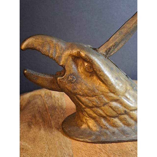 Metal Antique Cast Iron Eagle Head Tabletop Nutcracker Mechanical Lever Brass Wash Finish For Sale - Image 7 of 18