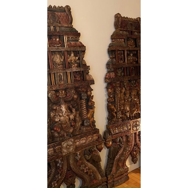 Grand 6ft Custom Architectural Hand-Carved Hardwood Temple Panels - Pair For Sale - Image 18 of 18