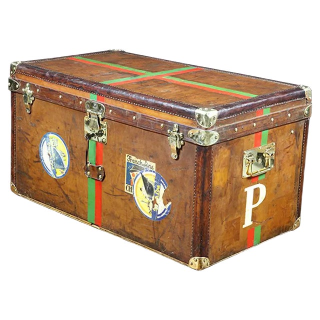 Leather Steamer Trunk with Key from Goyard, 1893 For Sale