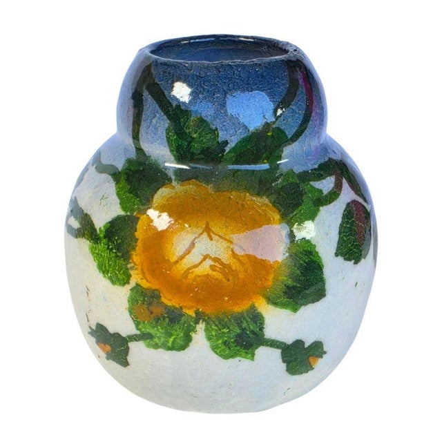 Farmhouse Vintage Hand-Painted Floral Art Pottery Petite Vase With Crazed Glaze For Sale - Image 3 of 16