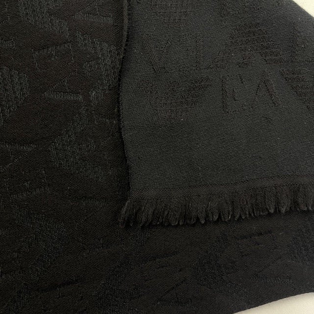 Emporio Armani Black Printed 80% Wool 20% Silk Scarf For Sale - Image 9 of 9