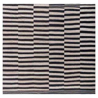 Doris Leslie Blau Vintage Striped Ivory And Charcoal Hand-Knotted Wool Rug For Sale