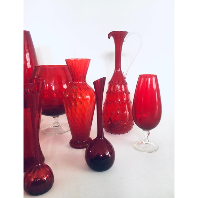 Vintage Red Glass Vases and Decanters, 1960s, Set of 14 For Sale - Image 12 of 18