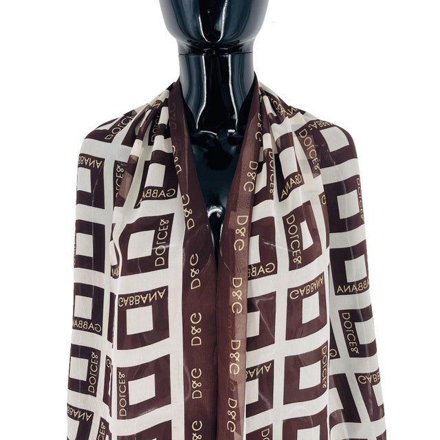 Dolce & Gabbana Dolce&Gabbana Brown Printed 100% Silk Scarf For Sale - Image 4 of 8