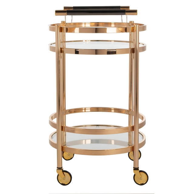 Modern 2 Tier Round Bar Cart in Gold For Sale - Image 3 of 7