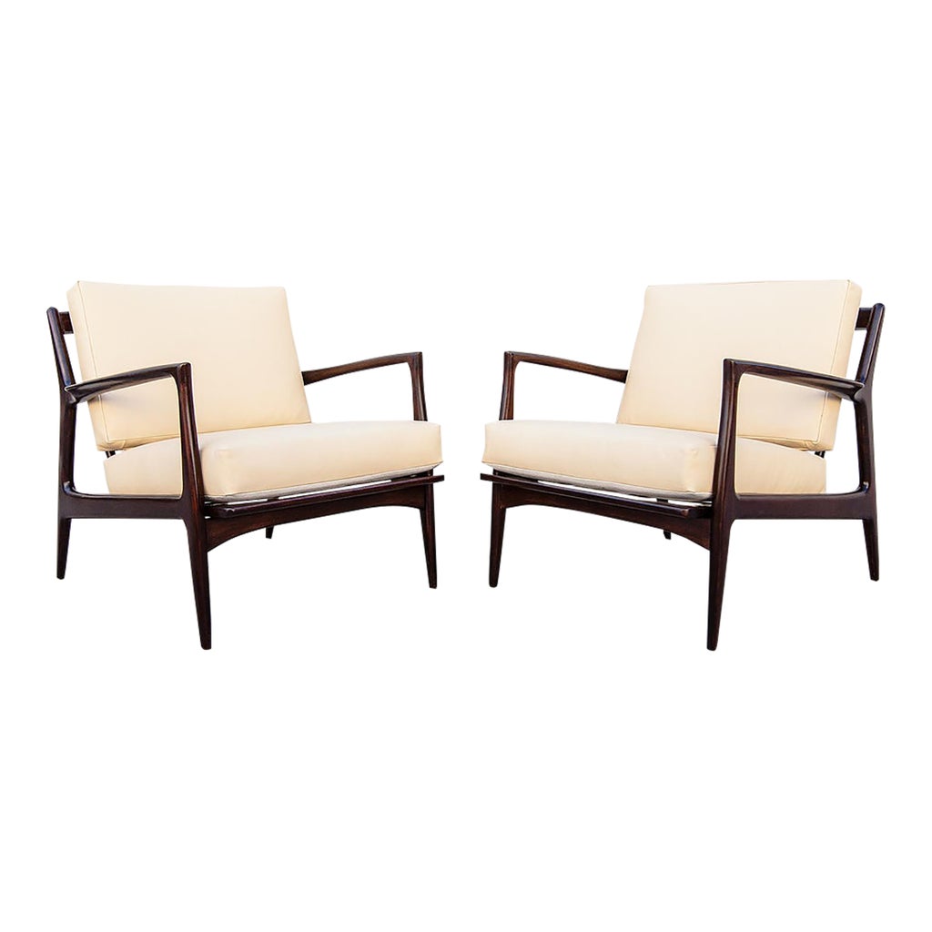 1960s Restored Ib Kofod-Larsen for Selig Danish Modern Sculptural "Blade" Lounge Chairs in Leather