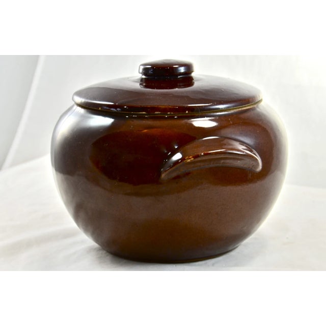 Farmhouse Rustic Farmhouse Stoneware Lidded Bean Pot For Sale - Image 3 of 4