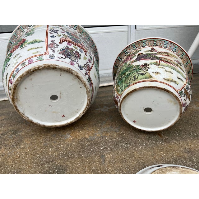 Mid 20th Century Vintage Chinese Famille Rose Porcelain Fishbowl Planters & Saucers - Pair For Sale - Image 5 of 10